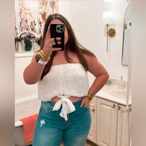 vestique boutique white silk strapless top nwt